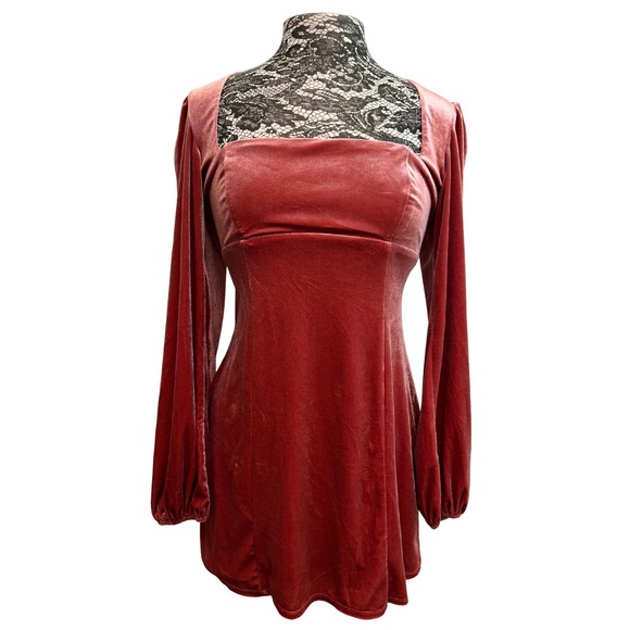 Forever 21 Dresses & Skirts - Forever 21 Pink Velour Mini Dress M Sweetheart Babydoll Milkmaid Whimsigoth Punk